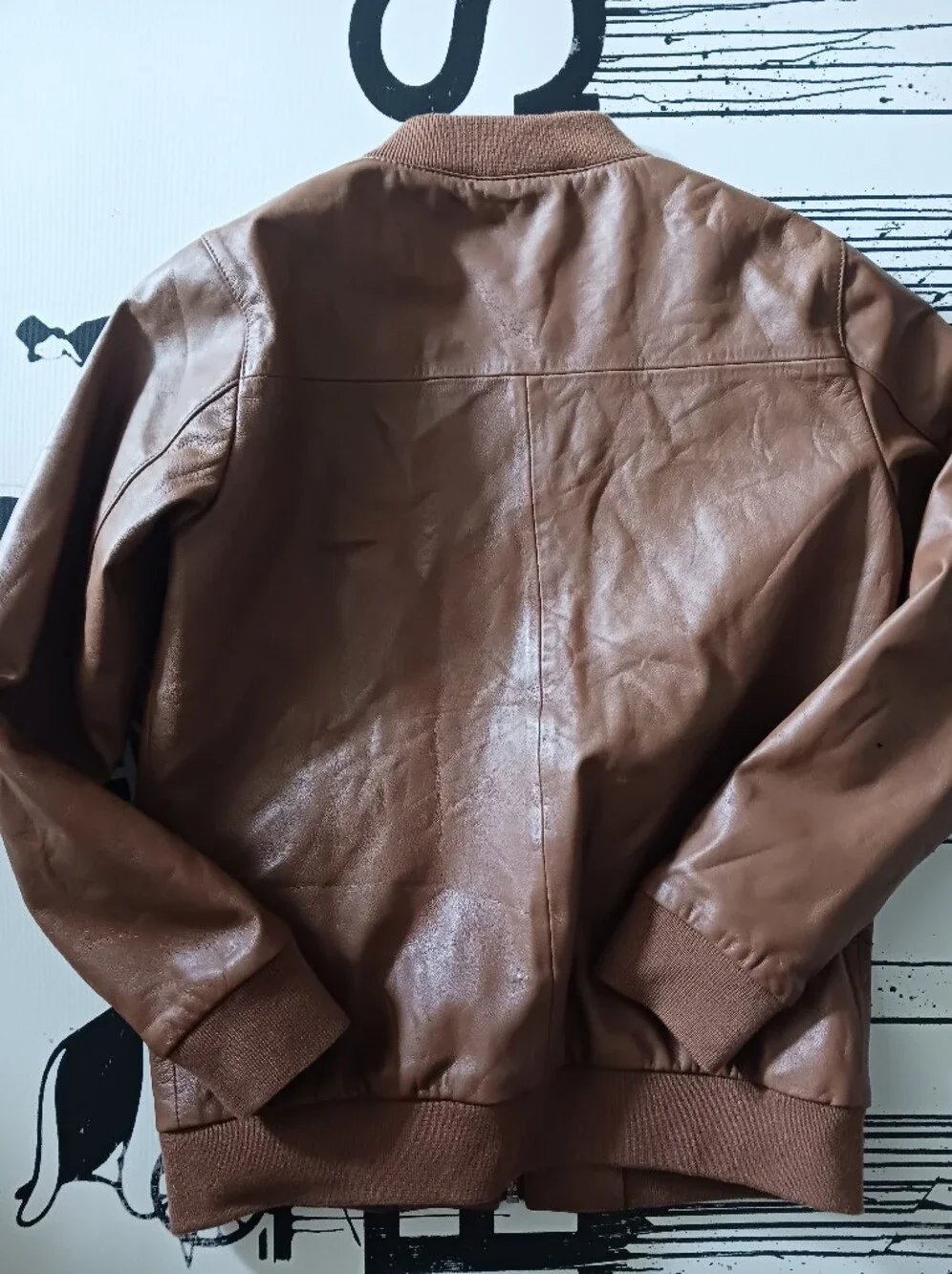 Quince Sheep Genuine Leather Cognac Bomber Jacket Size 12